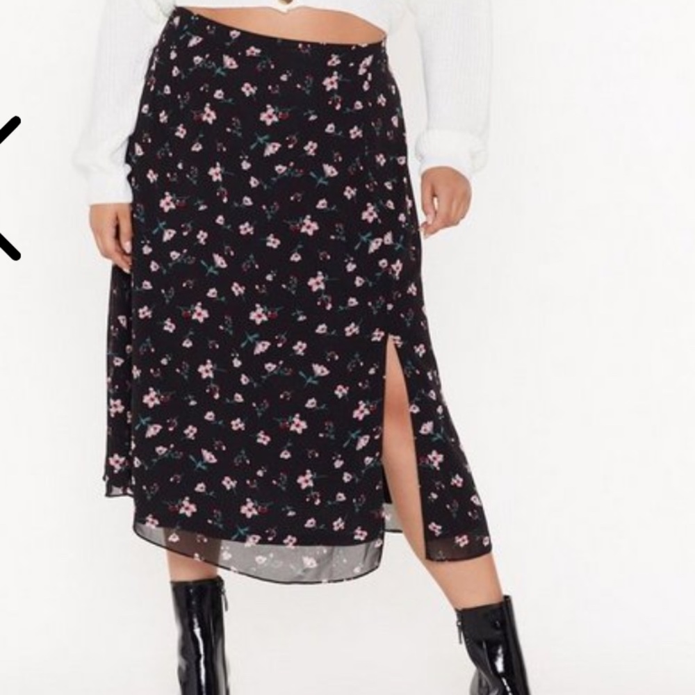 Black Floral Midi Skirt